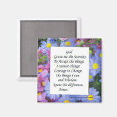 Aimant prière de sérénité avec fleurs rose et bleue (Recto/Verso)