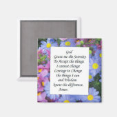 Aimant prière de sérénité avec fleurs rose et bleue (Recto/Verso)