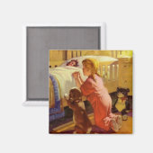 Aimant Prières au coucher, Fille avec chiot, Religion Vin (Recto/Verso)