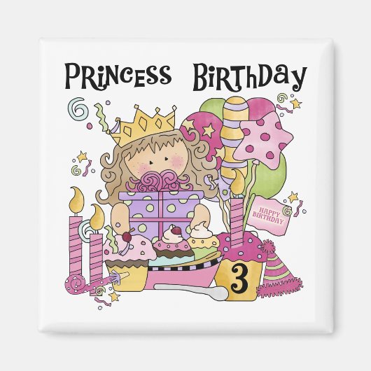 Aimant Princesse de fête 3e anniversaire Tshirts et cadea (Devant)