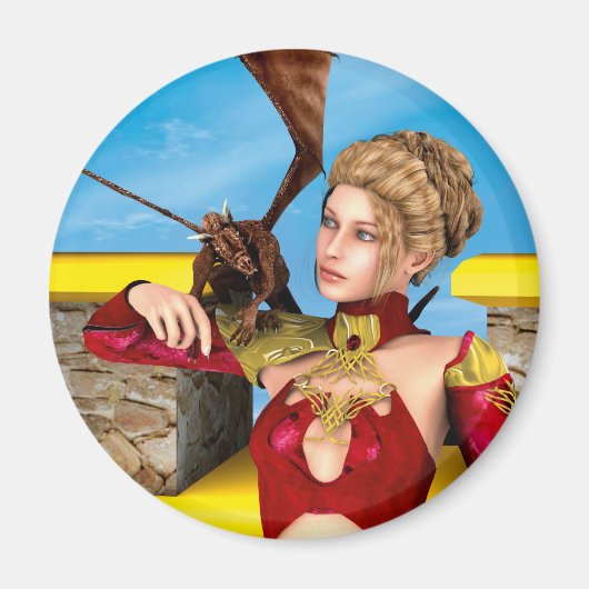 Aimant Princesse Dragon Fantastique Art Numérique (Devant)
