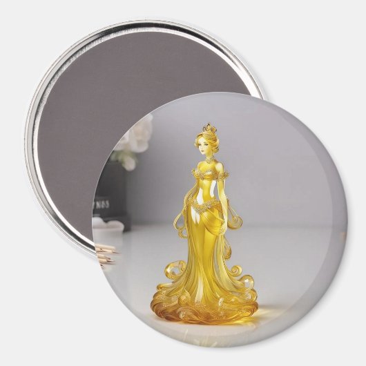Aimant princesse en verre cristal avec robe jaune (Recto/Verso)