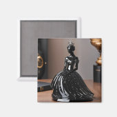 Aimant princesse en verre cristal avec robe noire (Recto/Verso)