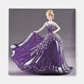 Aimant princesse en verre cristal avec robe violette (Devant)