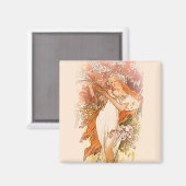 Aimant Printemps - Alphonse Mucha Art Nouveau (Recto/Verso)