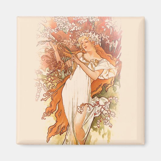 Aimant Printemps - Alphonse Mucha Art Nouveau (Devant)