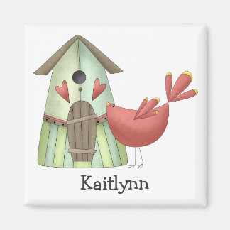 Aimant Printemps de bienvenue ・ Oiseau rouge et maison d'