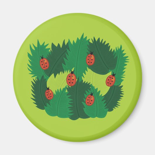 Aimant Printemps vert de feuille et de coccinelles (Devant)