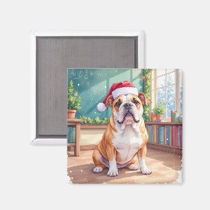 Aimant Professeur Bouledogue Anglais Chapeau de Père Noël