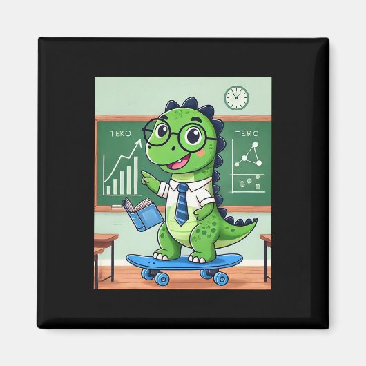 Aimant Professeur dinosaure mignon faisant du skateboard (Devant)