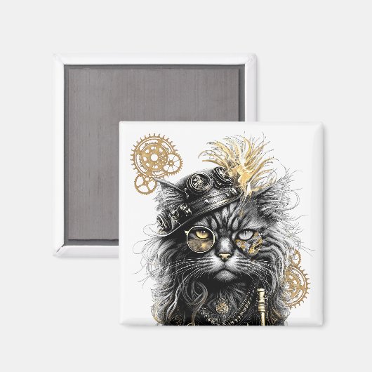 Aimant Professeur Sprocket-Paws Le Chat Steampunk Funky (Recto/Verso)