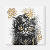 Aimant Professeur Sprocket-Paws Le Chat Steampunk Funky (Devant)