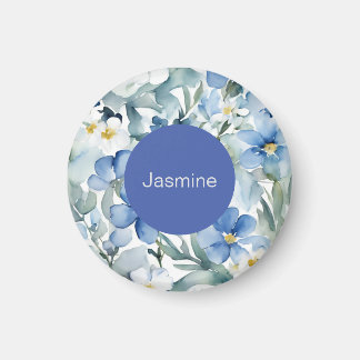 Aimant Professionnel Moderne Minimaliste Blue Floral Nom
