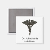 Aimant Professionnel Simple Médicale Caduceus Noir Blanc (Recto/Verso)