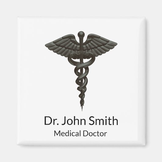Aimant Professionnel Simple Médicale Caduceus Noir Blanc (Devant)