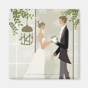 Aimant Profil d'un homme donnant des fleurs à une femme