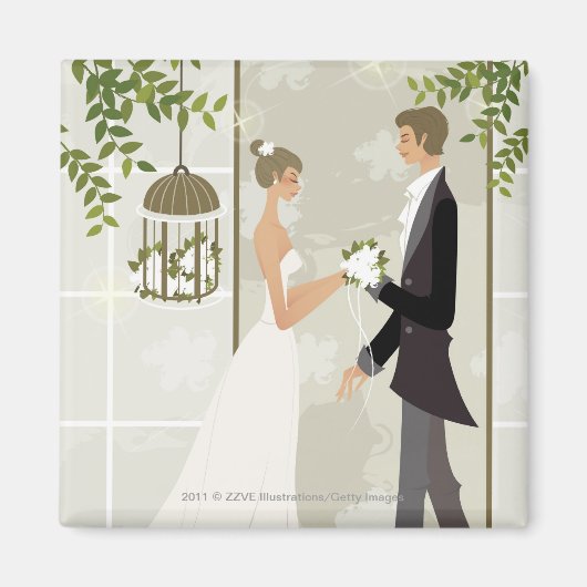 Aimant Profil d'un homme donnant des fleurs à une femme (Devant)