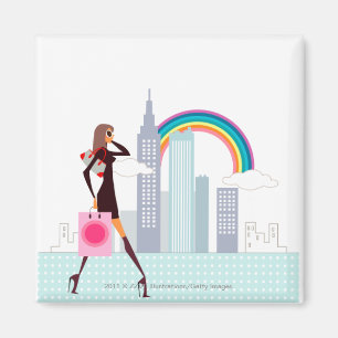 Aimant Profil d'une femme marchant tenant un sac à