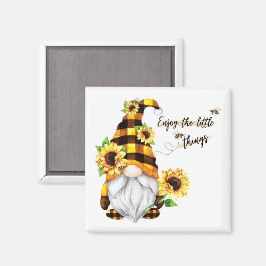 Aimant Profitez des petites choses Gnome tournesol (Recto/Verso)