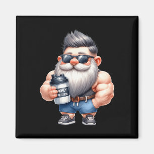 Aimant Protéine de Whey Gnome Papa Funny Bodybuilder Grap