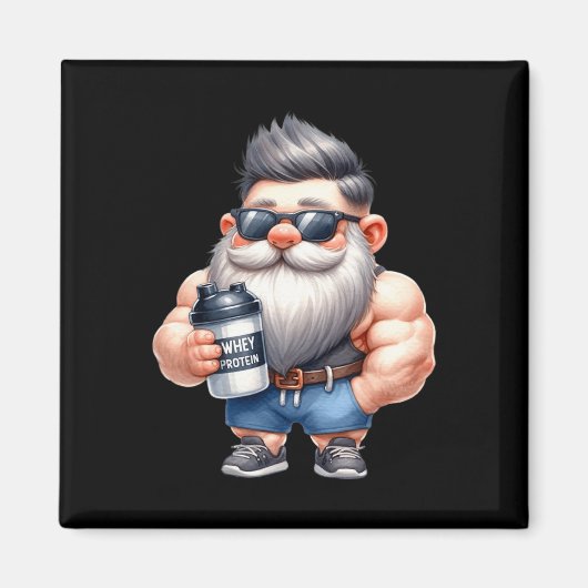Aimant Protéine de Whey Gnome Papa Funny Bodybuilder Grap (Devant)