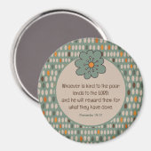 Aimant Proverbes 19:17 Ovales rétro & Fleur Turquoise (Recto/Verso)