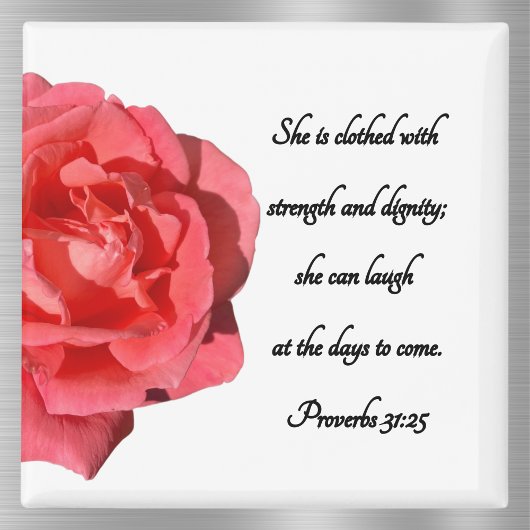 Aimant Proverbes 31:25 Custom Bible Verse Rose rouge