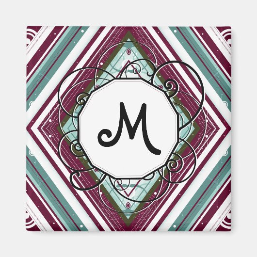 Aimant Prune et diamant de Teal Moderne-Rétro avec le mon (Devant)