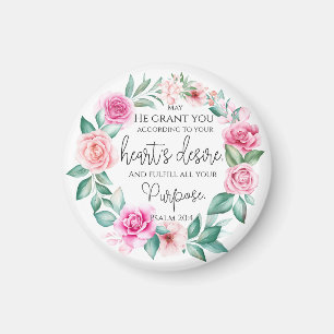 Aimant Psaume 20:4 Bible chrétienne Verse rose Floral