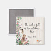 Aimant Psaume 33:5 Lapin, Oiseau et Foliage (Recto/Verso)