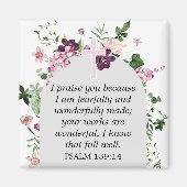 Aimant Psaume floral rose 139:14 (Devant)