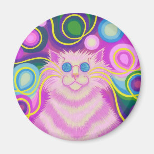 Aimant Psy-cat-delic Pink fridge magnétique rond