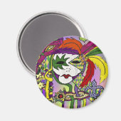 Aimant Psychédélique Mardi Gras Plumes Masques Cadeaux Vê (Recto/Verso)