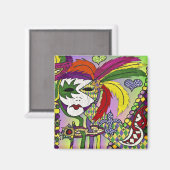 Aimant Psychédélique Mardi Gras Plumes Masques Cadeaux Vê (Recto/Verso)