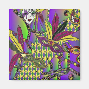 Aimant Psychédélique Mardi Gras Plumes Masques Cadeaux Vê
