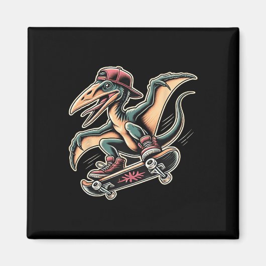 Aimant Ptérodactyle de dinosaure de dessin animé de skate (Devant)