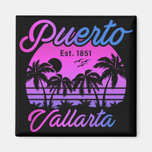 Aimant Puerto Vallarta Retro Sunset 80s Palm Trees