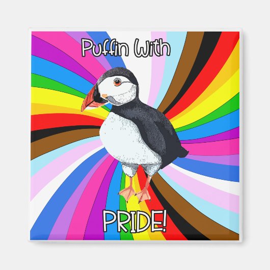 Aimant Puffin Avec Fierté ! - LGBTQ+ (Devant)