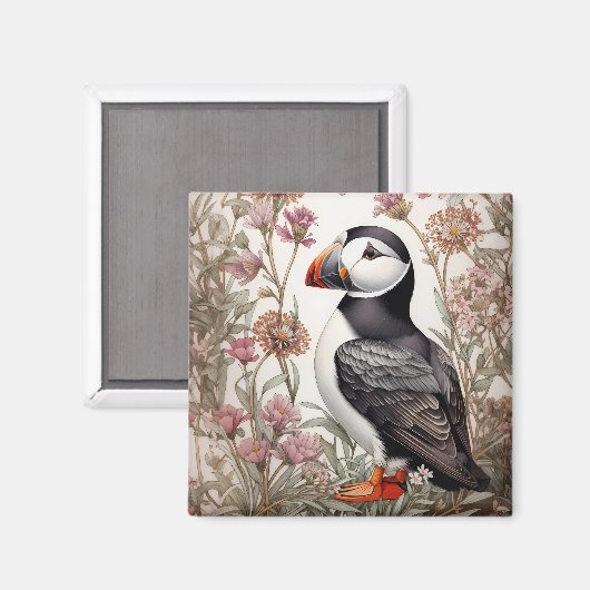 Aimant Puffin élégant William Morris Inspiré Floral (Recto/Verso)