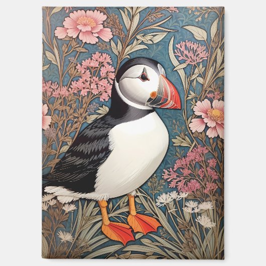 Aimant Puffin Et Fleurs Éthridées De Mer William Morris (Recto)