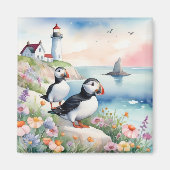 Aimant Puffins by the Sea - Ocean Flowers & Lighthouse (Devant)