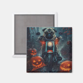 Aimant Pug à moto Halloween effrayant (Recto/Verso)