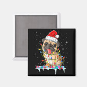 Aimant Pug Christmas Tree Lights Santa Dog Xmas (Recto/Verso)