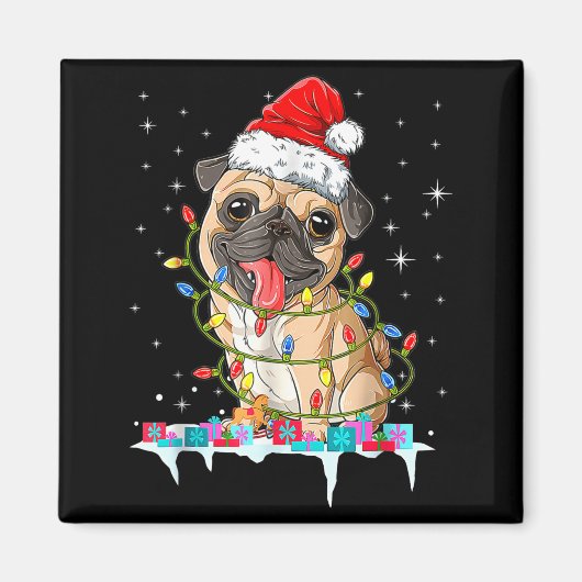 Aimant Pug Christmas Tree Lights Santa Dog Xmas (Devant)