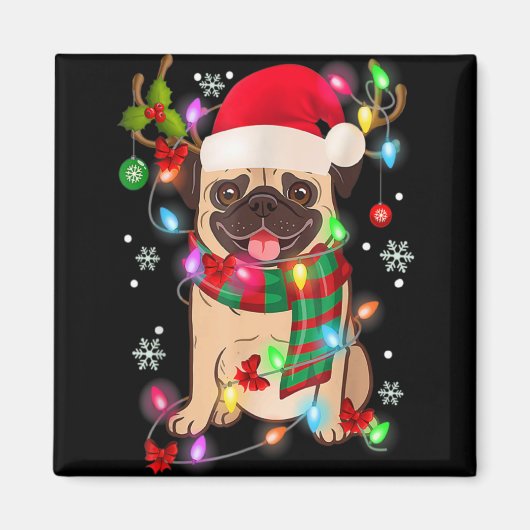 Aimant Pug Christmas Tree Lights Santa Dog Xmas Boys Pugm (Devant)