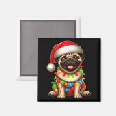 Aimant Pug Dog Christmas Tree Lights Santa Xmas Pajama Do (Recto/Verso)