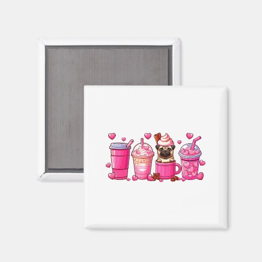 Aimant Pug Inside Cup Coffees Lover Valentines Day Heart  (Recto/Verso)