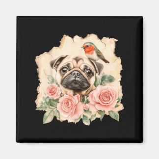 Aimant Pug oiseau chien mignon pug drôle