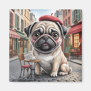 Aimant Pug Parisien au Café du Trottoir