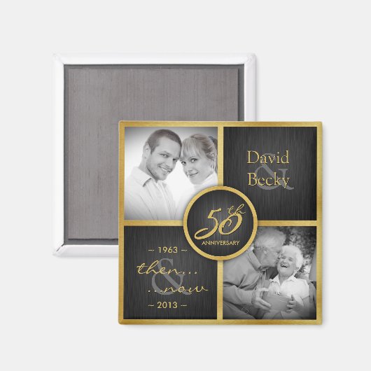 Aimant Puis & maintenant Elegant Black and Gold 50e Maria (Recto/Verso)